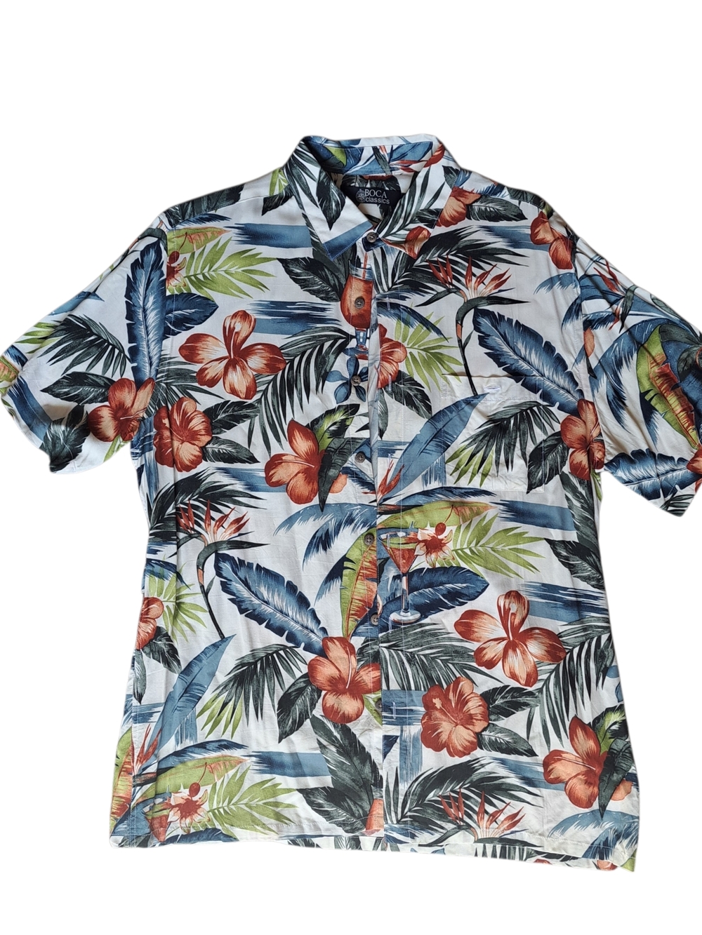 BOCA Classics Hawaiian Shirt Men Large Rayon Tropical Floral Camp Button Up
